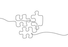 Continuous one line drawing of jigsaws on white background. Puzzle game symbol and sign business metaphor of problem solving, solution, and strategy. vector