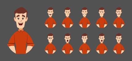 personaje de hombre guapo con diversas emociones faciales y expresión. personaje para animación personalizada. vector