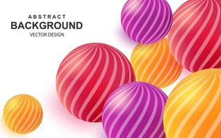 Colorful abstract background with realistic 3d balls bright composition with striped color spheres vector