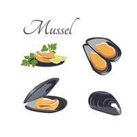 Vector set of Mussels for Mediterranean cuisine