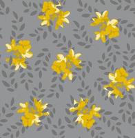 Botanical seamless pattern with yellow flowers and grey leaves on gray background. Perfect for wallpaper, background, textile or wrapping paper. vector