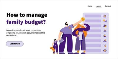 página de inicio de gestión del presupuesto familiar vector