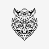 wild boar robot hand drawn illustration vector