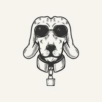 cabeza de perro con gafas de sol vintage retro ilustración vector