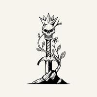 King skull sword vector illustration vintage design