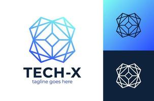 Technology letter x logo. Innovate technology blue iccon, abstract technological vector logo template.