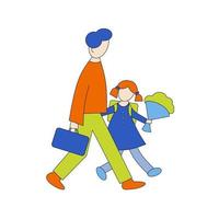 dad and daughter go to school vector