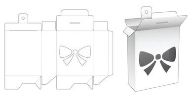 Packaging box with bow stencil and hang hole die cut template vector