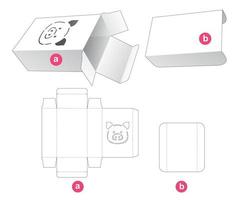 caja de embalaje con plantilla de dibujos animados de cerdo y plantilla troquelada de partición de inserción vector