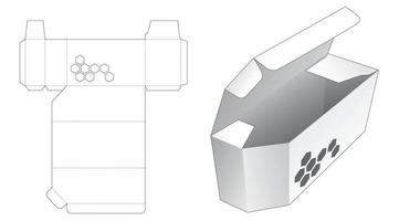 Caja biselada con plantilla troquelada de ventana en forma hexagonal vector
