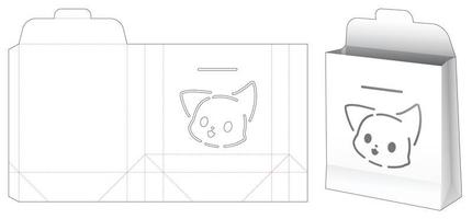 Flip bag with cat cartoon stencil die cut template vector