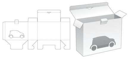 cuadro de punto cerrado con plantilla troquelada de ventana de dibujos animados de coche vector
