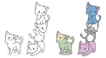 Naughty cats with bow cartoon coloring page vector