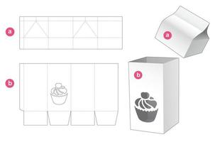 caja alta con ventana en forma de taza de pastel y plantilla troquelada de tapa vector