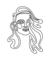 Ilustración vectorial de retrato lineal de mujer con cabello largo vector