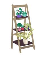 Shelf with indoor plants. Wooden stair stand for flowers. Flat vector illustration in Doodle style. Stock illustration