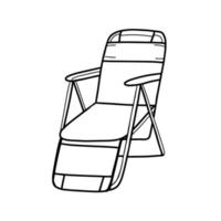 Foldable travel chair. Folding tourist chair for camping and fishing. Portable chair isolated on a white background. Vector illustration in til Doodle.