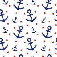 Maritime seamless pattern with navy blue anchors and red stars  Vector Nautical background  Perfect for wrappers  fabric  postcards  greeting cards  wedding invitations  romantic events  etc