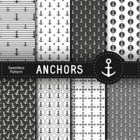 Set of 8 vector seamless geometric pattern with anchors Nautical background in minimalist style Vintage maritime backdrop for texture card textile paper Vector illustration