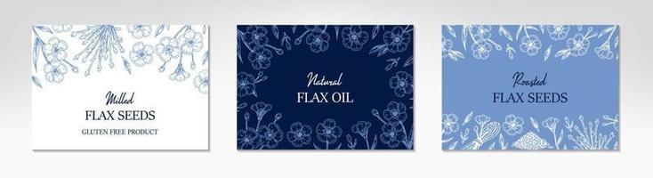Hand drawn horizontal flax design. Vector illustration in sketch style for linen seeds and oil packaging