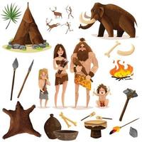 Los iconos decorativos de los hombres de las cavernas establecen ilustración vectorial vector