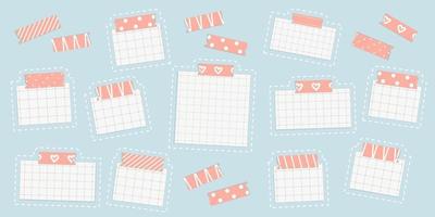 Vector grid square mockup piece of paper page with washi tape