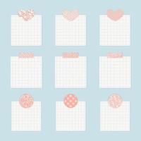 Collection of squared sheets of grid note papers with push washi tape pin for message