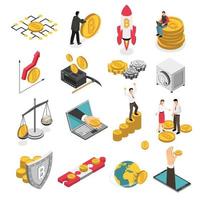 Cryptocurrency Isometric Icons Set Vector Illustration