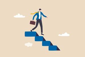 Step down from CEO of company, retire from work or career concept, success businessman stepping down the stair after achieve all goals in his life. vector
