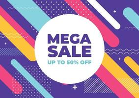 Mega sale with colorful geometric shapes banner. vector