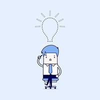 Businessman lost his idea with empty light bulb. Cartoon character thin line style vector. vector