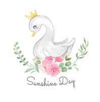 Cute Swan in Golden Crown Illustration vector