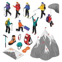 Mountaineering Isometric Set Vector Illustration