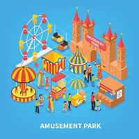 Amusement Park Isometric Background Vector Illustration