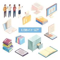 Reading Isometric Icons Set Vector Illustration