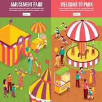 Isometric Amusement Park Banners Vector Illustration