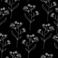 lindo patrón negro con línea flores blancas ramas fondo transparente textiles para niños minimalismo papel álbum de recortes para niños vector