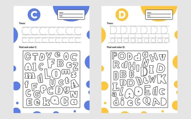 Set trace letter worksheet a4 for kids preschool and school age Game for children Find and color