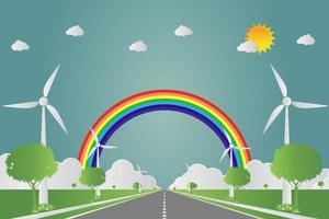 Wind turbines with sun clean energy with road eco-friendly concept ideas.vector illustration vector