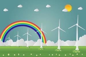 Wind turbines with sun clean energy with road eco-friendly concept ideas.vector illustration vector