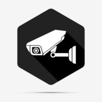 Cámara CCTV aislada sobre fondo blanco con larga sombra negra, estilo de diseño simple ilustración vectorial. vector