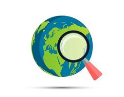 Magnifying glass on background map world Simple design style.vector illustration vector