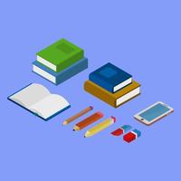 Desk With Isometric Books vector