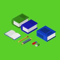 escritorio con libros isométricos vector