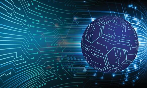 Tecnología futura de la placa de circuito binario mundial, fondo azul del concepto de seguridad cibernética de hud vector