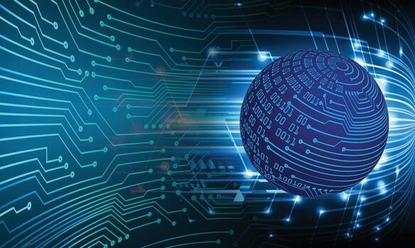 Tecnología futura de la placa de circuito binario mundial, fondo azul del concepto de seguridad cibernética de hud vector