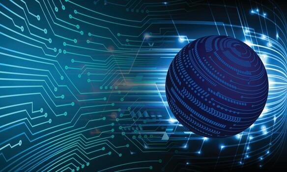 Tecnología futura de la placa de circuito binario mundial, fondo azul del concepto de seguridad cibernética de hud vector