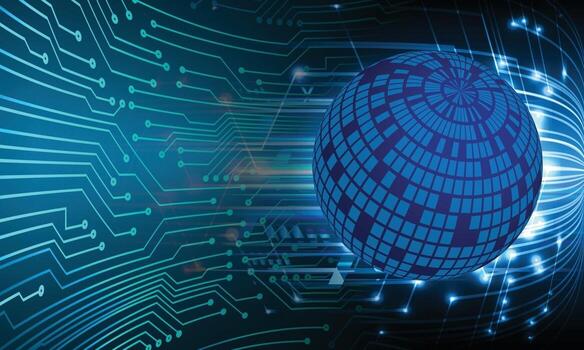 Tecnología futura de la placa de circuito binario mundial, fondo azul del concepto de seguridad cibernética de hud vector