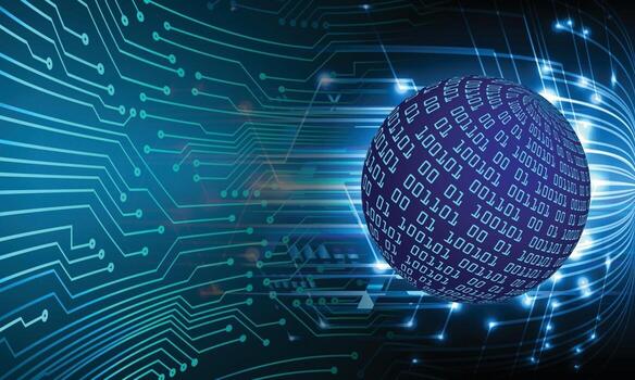 Tecnología futura de la placa de circuito binario mundial, fondo azul del concepto de seguridad cibernética de hud vector