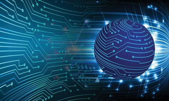 Tecnología futura de la placa de circuito binario mundial, fondo azul del concepto de seguridad cibernética de hud vector